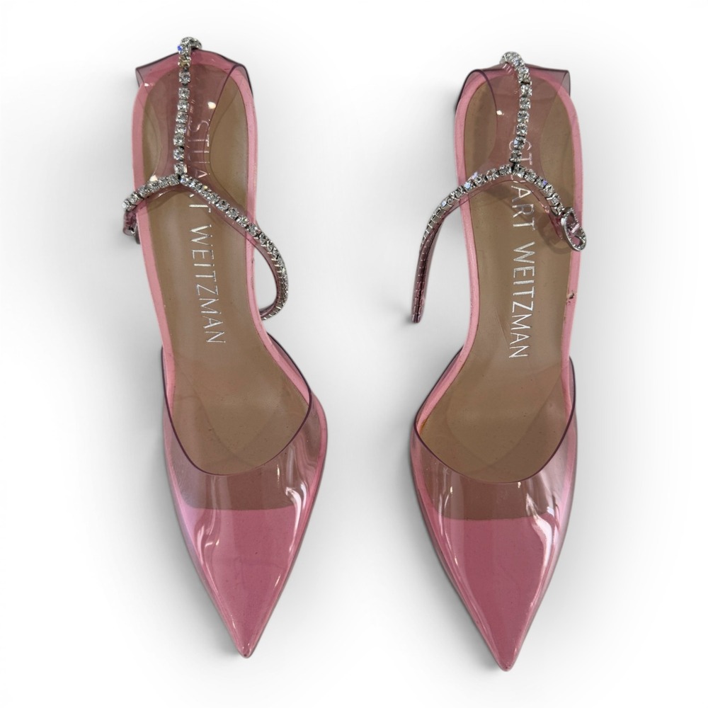 Stuart Weitzman Pink PVC Rhinestone Pointed Toe Pumps Stiletto Heels Size 6B